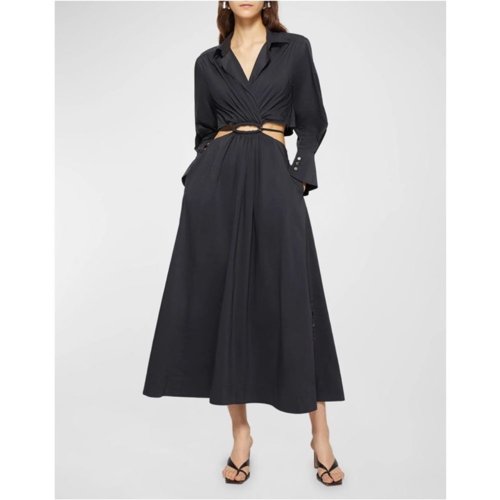 SIMKHAI Black Cutout Midi Shirt Dress